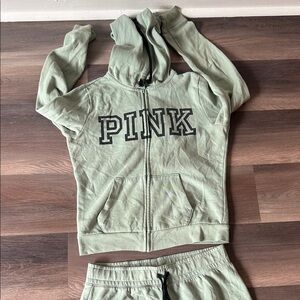 PINK Victoria's Secret Olive Green Hoodie and Pants Set
